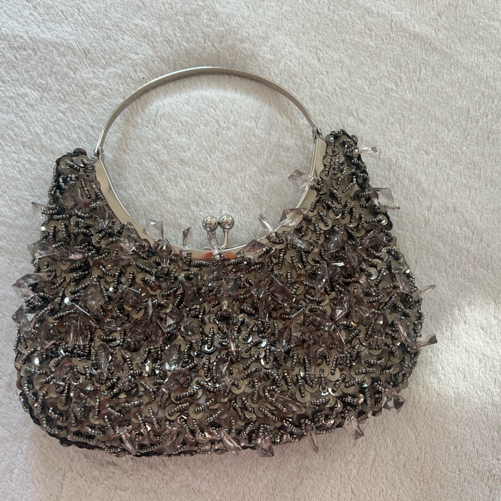 Elegant silver and clear crystals Beaded Women's Bag